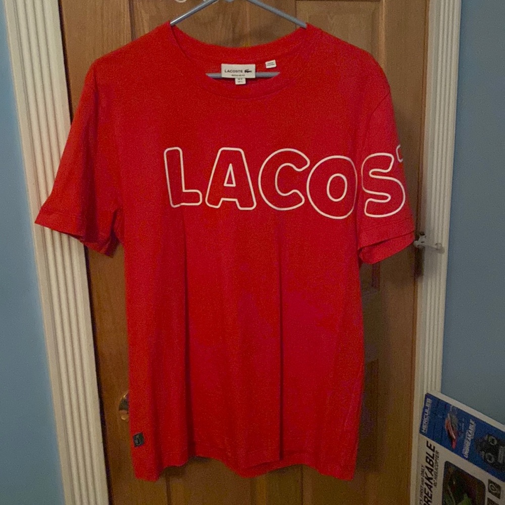RED AND WHITE LACOSTE T SHIRT                          *BRAND NEW *SIZE LARGE
